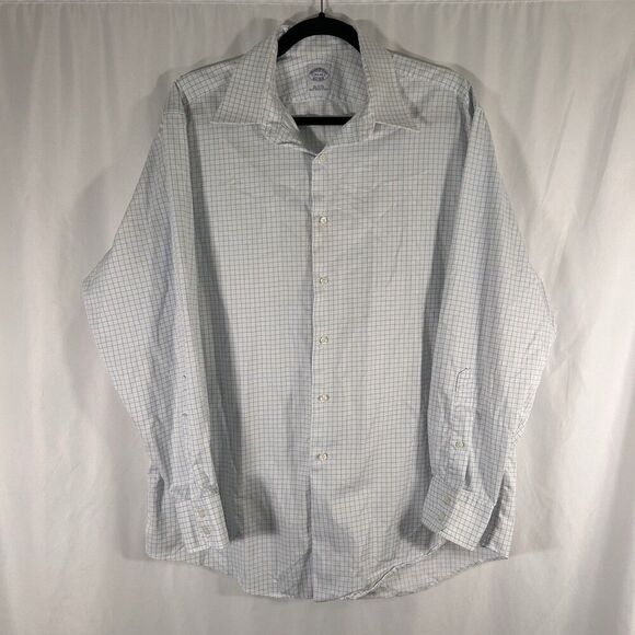 Brooks Brothers Dress Shirt Men 16.5 34 White Plaid Button Up Long Sleeve Cotton - Picture 1 of 5